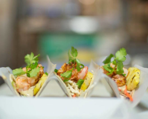 wild prawn tacos - happy hour at finns restaurant